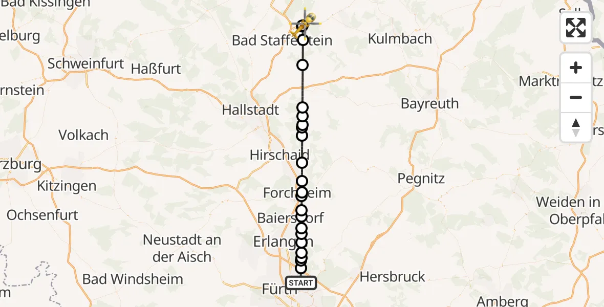Flugroute Rettungshubschrauber Flughafen Nuremberg - Regiomed Hospital Lichtenfels, 21 September 2026, 02:41