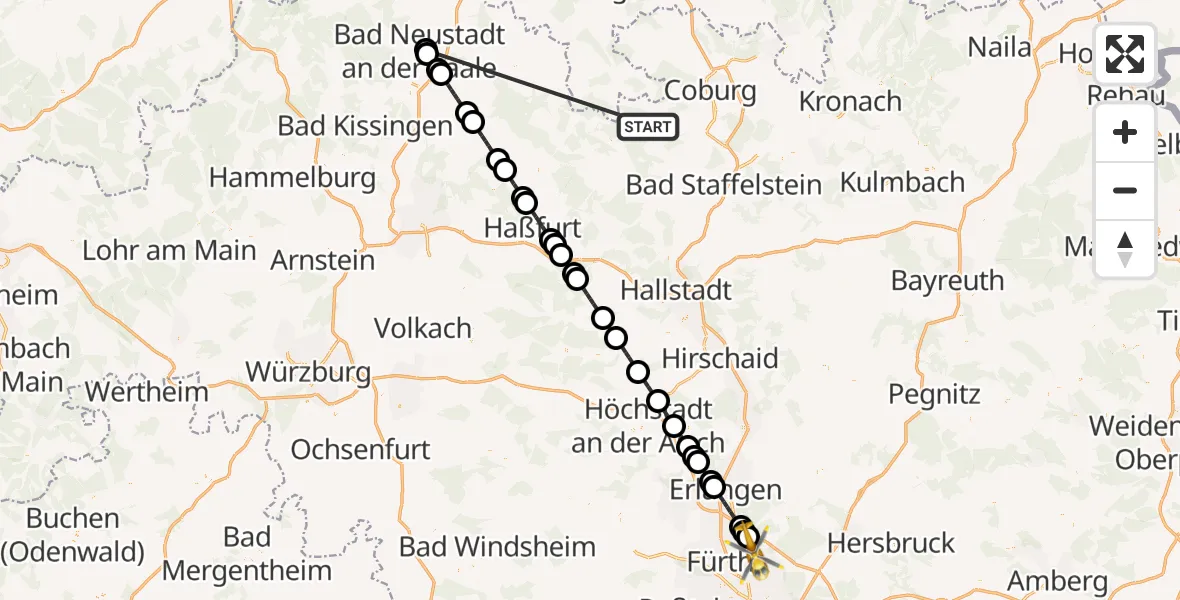Flugroute Rettungshubschrauber Seßlach - Flughafen Nuremberg, 21 September 2026, 04:22