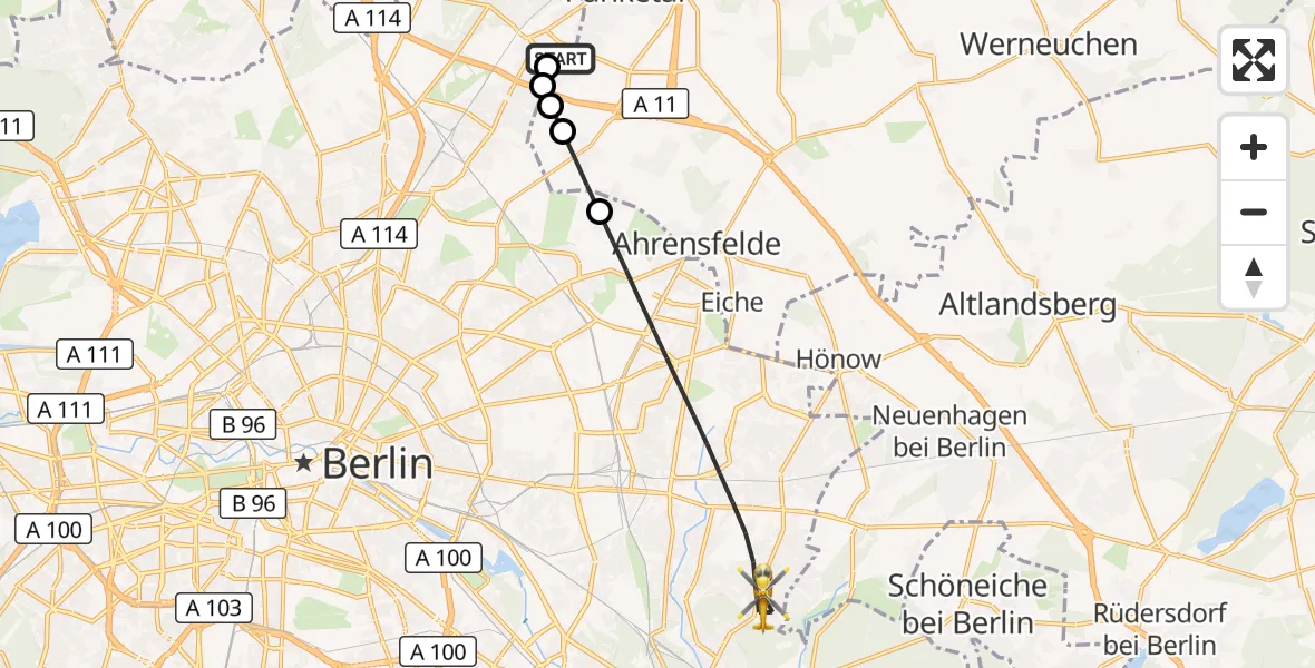 Flugroute Rettungshubschrauber Helios Clinic Berlin-Buch - Berlin, 21 September 2026, 05:49