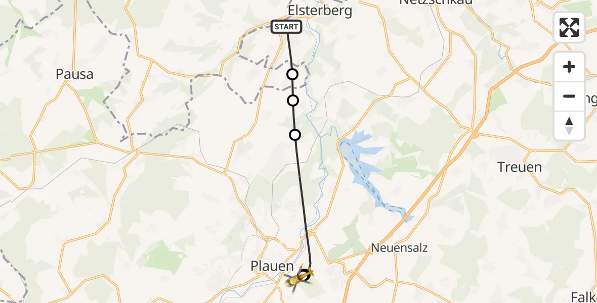 Flugroute Rettungshubschrauber Elsterberg - Helios Clinic Plauen, 21 September 2026, 05:53