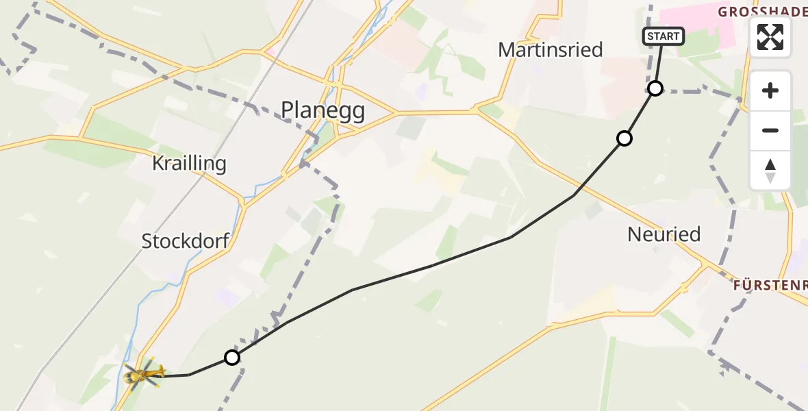 Flugroute Rettungshubschrauber DRF Air Rescue München Hubschrauberlandeplatz - Gauting, 21 September 2026, 05:58