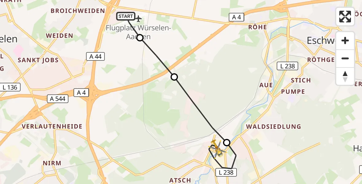 Flugroute Rettungshubschrauber Aachen-Merzbrück Flughafen - Stolberg (Rhld.), 21 September 2026, 06:18