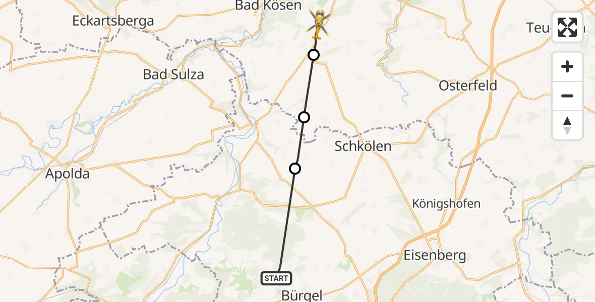 Flugroute Rettungshubschrauber Graitschen b.Bürgel - Naumburg (Saale), 21 September 2026, 06:26