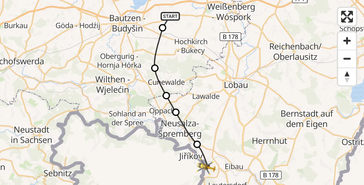 Flugroute Rettungshubschrauber Bautzen Flugplatz - Ebersbach-Neugersdorf, 21 September 2026, 06:44