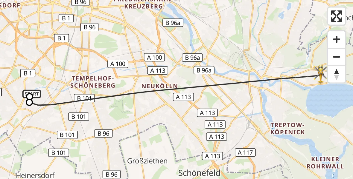 Flugroute Rettungshubschrauber Charité Clinic Benjamin Franklin Campus - Berlin, 21 September 2026, 07:03