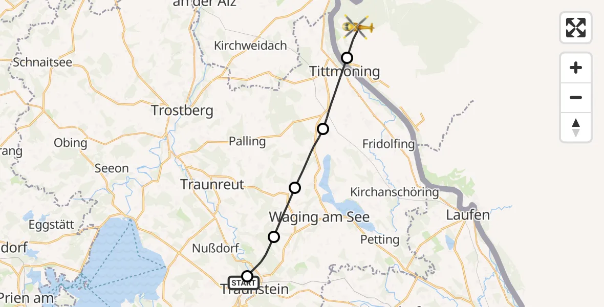 Flugroute Rettungshubschrauber Traunstein Hospital - Hochburg-Ach, 21 September 2026, 07:28