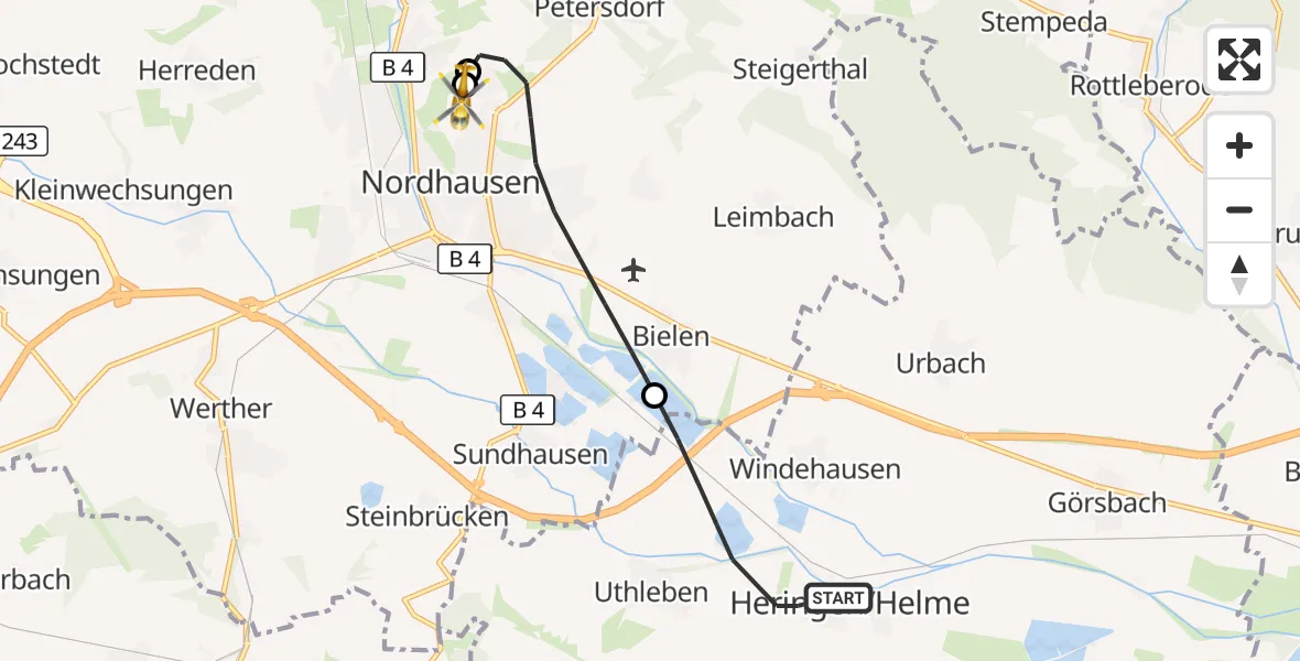 Flugroute Rettungshubschrauber Heringen/Helme - Südharz Hospital Nordhausen, 21 September 2026, 07:32
