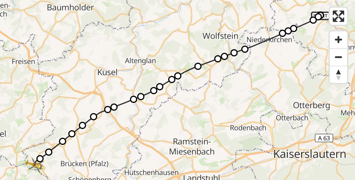 Flugroute Rettungshubschrauber Rockenhausen - Breitenbach, 21 September 2026, 07:34