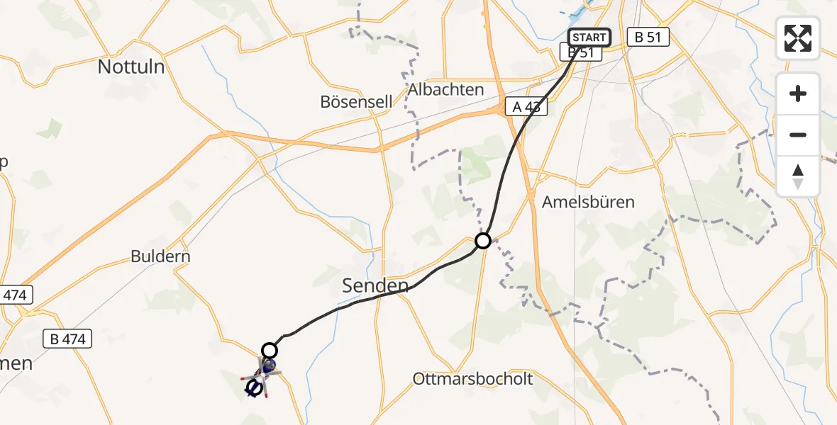 Flugroute Polizeihubschrauber Münster - Lüdinghausen, 21 September 2026, 07:40