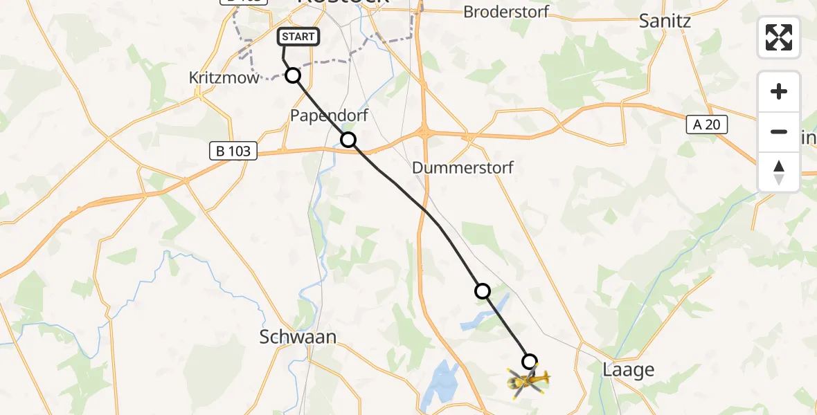 Flugroute Rettungshubschrauber Rostock - Flughafen Rostock-Laage, 21 September 2026, 07:40