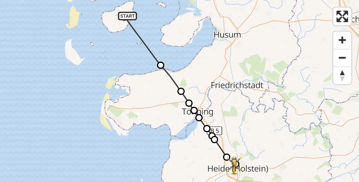 Flugroute Ambulanzhubschrauber Pellworm - Heide, 21 September 2026, 07:44