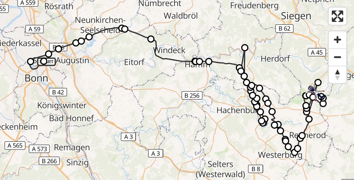 Flugroute Polizeihubschrauber Sankt Augustin - Siegerland Flughafen, 21 September 2026, 07:45