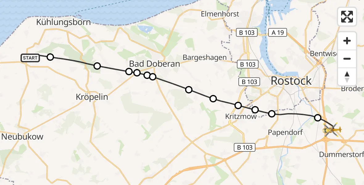 Flugroute Ambulanzhubschrauber Bastorf - Dummerstorf, 21 September 2026, 07:52