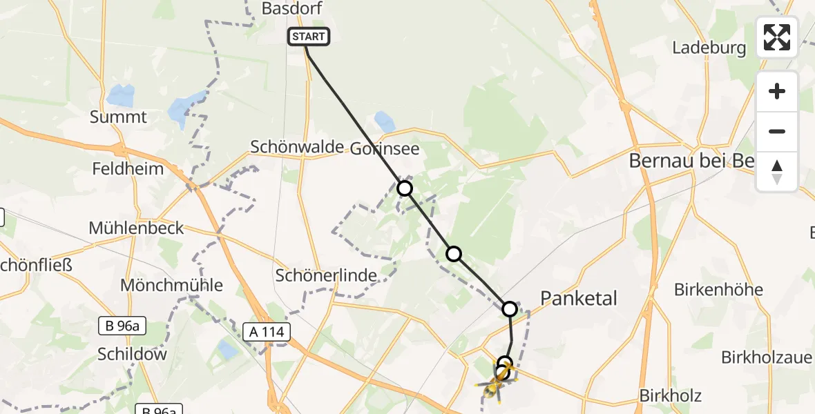 Flugroute Rettungshubschrauber Wandlitz - Helios Clinic Berlin-Buch, 21 September 2026, 07:52