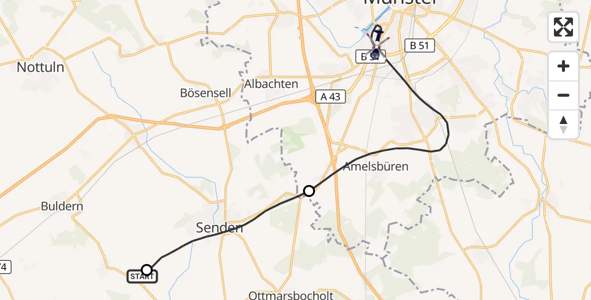 Flugroute Polizeihubschrauber Dülmen - Münster, 21 September 2026, 07:55