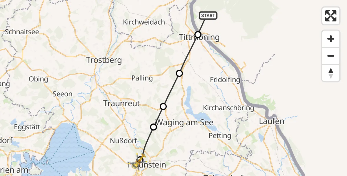 Flugroute Rettungshubschrauber Hochburg-Ach - Traunstein Hospital, 21 September 2026, 08:07