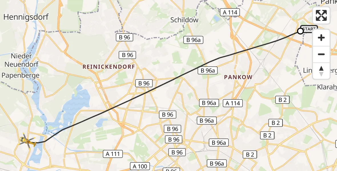 Flugroute Rettungshubschrauber Helios Clinic Berlin-Buch - Berlin, 21 September 2026, 08:13