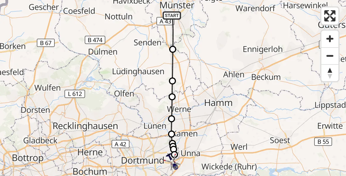 Flugroute Polizeihubschrauber Münster - Dortmund Flughafen, 21 September 2026, 08:14