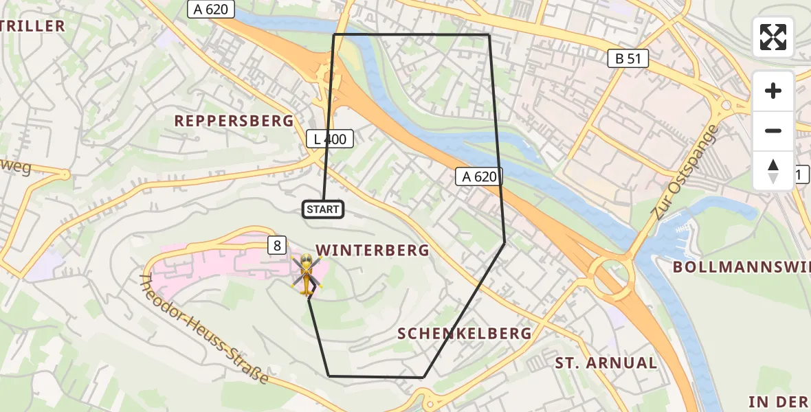 Flugroute Rettungshubschrauber Saarbrücken - Saarbrücken, 21 September 2026, 08:26