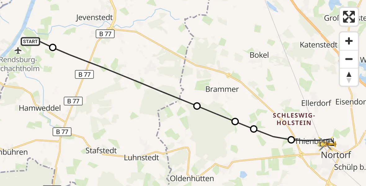 Flugroute Ambulanzhubschrauber Hörsten - Nortorf, 21 September 2026, 08:29