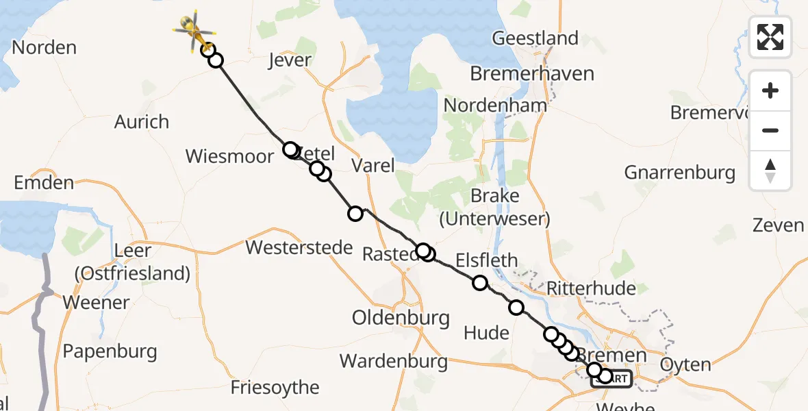 Flugroute Rettungshubschrauber Bremen - Stedesdorf, 21 September 2026, 08:29