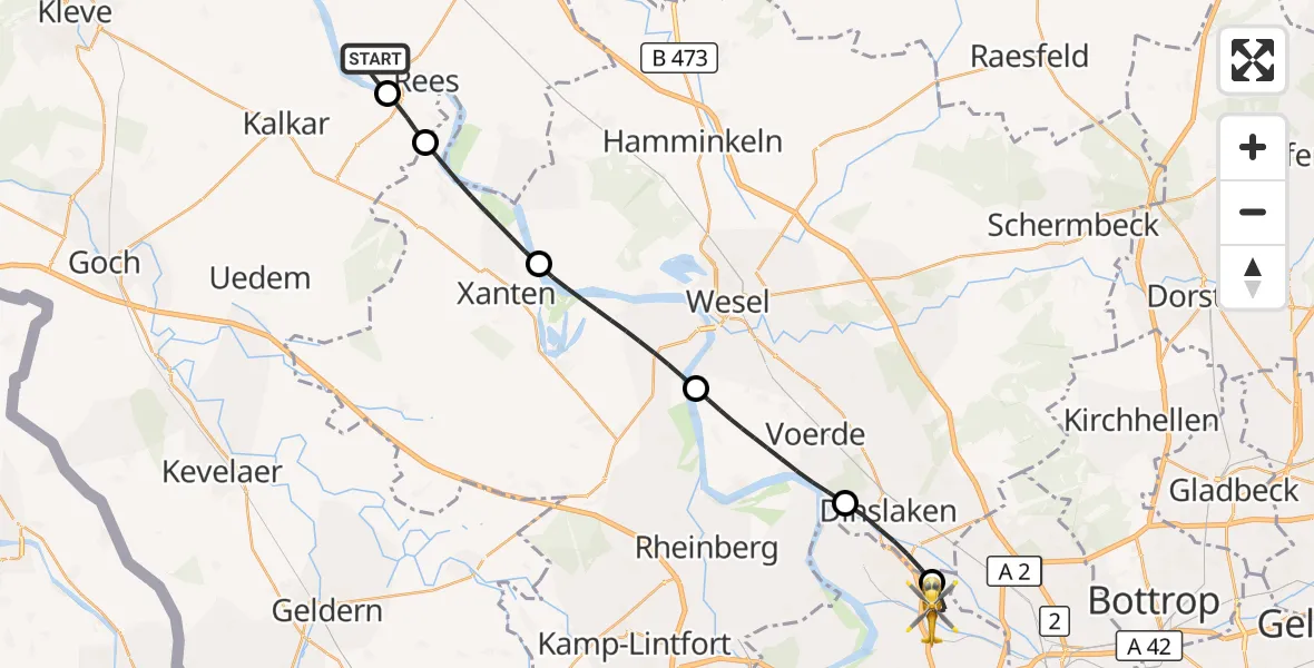 Flugroute Rettungshubschrauber Rees - Duisburg, 21 September 2026, 08:37