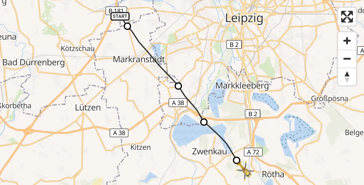 Flugroute Rettungshubschrauber Schkeuditz - Böhlen, 21 September 2026, 08:45