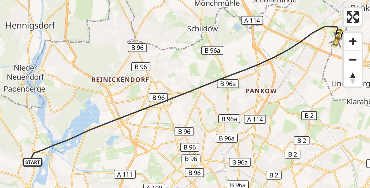Flugroute Rettungshubschrauber Berlin - Helios Clinic Berlin-Buch, 21 September 2026, 08:49