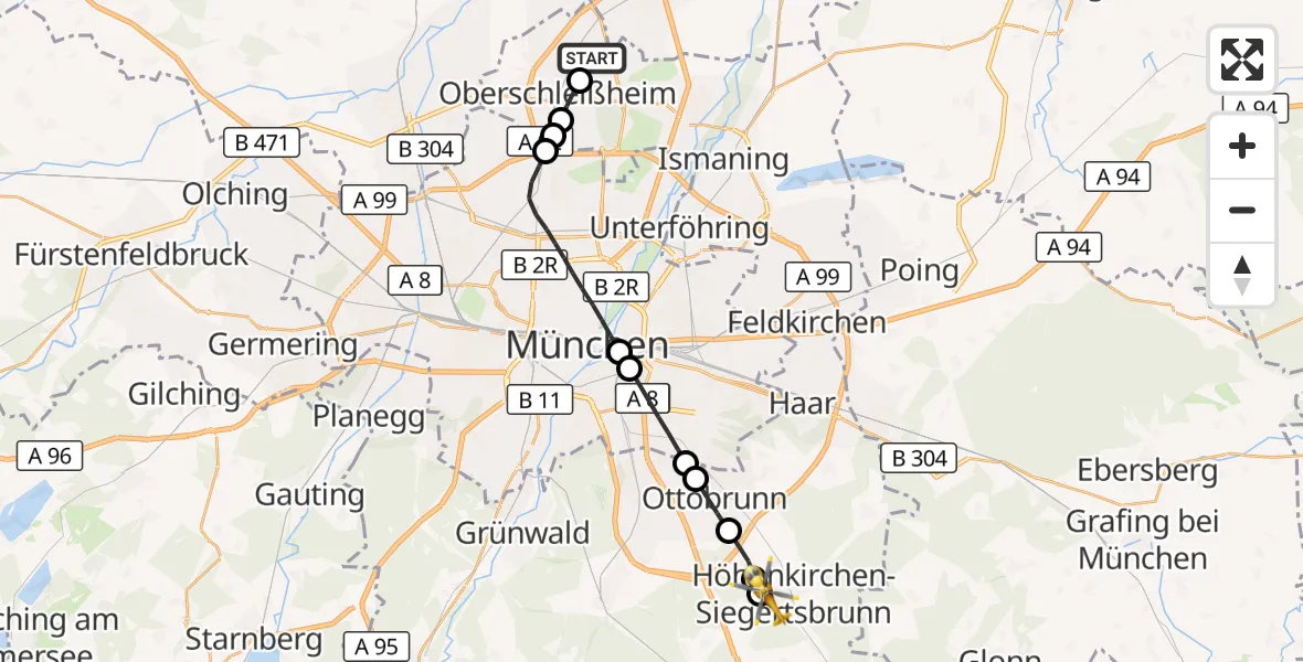 Flugroute Rettungshubschrauber Unterschleißheim - Höhenkirchen-Siegertsbrunn, 21 September 2026, 08:52