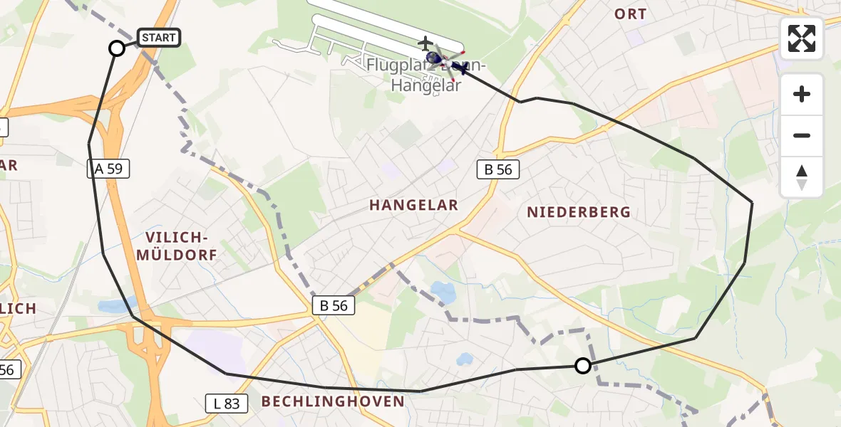 Flugroute Polizeihubschrauber Sankt Augustin - Bonn-Hangelar Flugplatz, 21 September 2026, 08:55