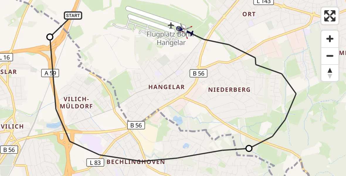 Flugroute Polizeihubschrauber Sankt Augustin - Sankt Augustin, 21 September 2026, 09:01