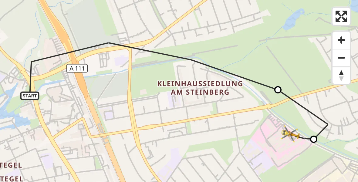 Flugroute Rettungshubschrauber Berlin - Vivantes Humboldt Clinic, 21 September 2026, 09:03