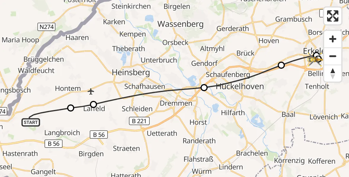Flugroute Rettungshubschrauber Gangelt - Hermann-Josef Hospital Erkelenz, 21 September 2026, 09:08