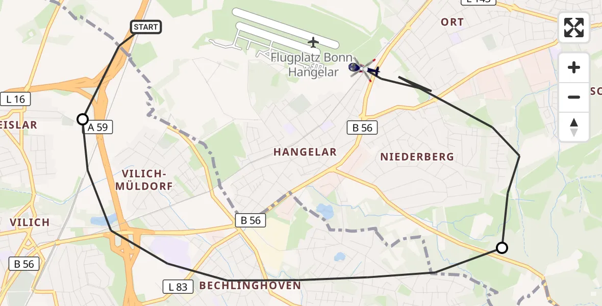 Flugroute Polizeihubschrauber Sankt Augustin - Sankt Augustin, 21 September 2026, 09:09
