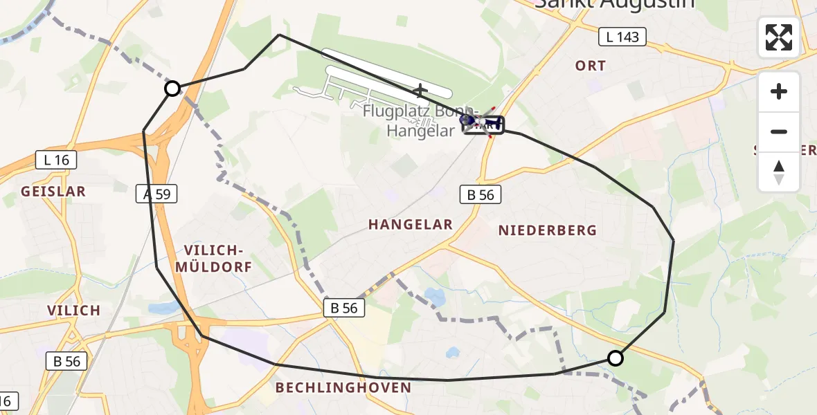 Flugroute Polizeihubschrauber Sankt Augustin - Sankt Augustin, 21 September 2026, 09:13