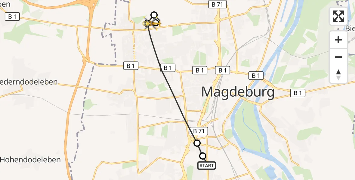 Flugroute Rettungshubschrauber Magdeburg University Hospital - Magdeburg Hospital, 21 September 2026, 09:15