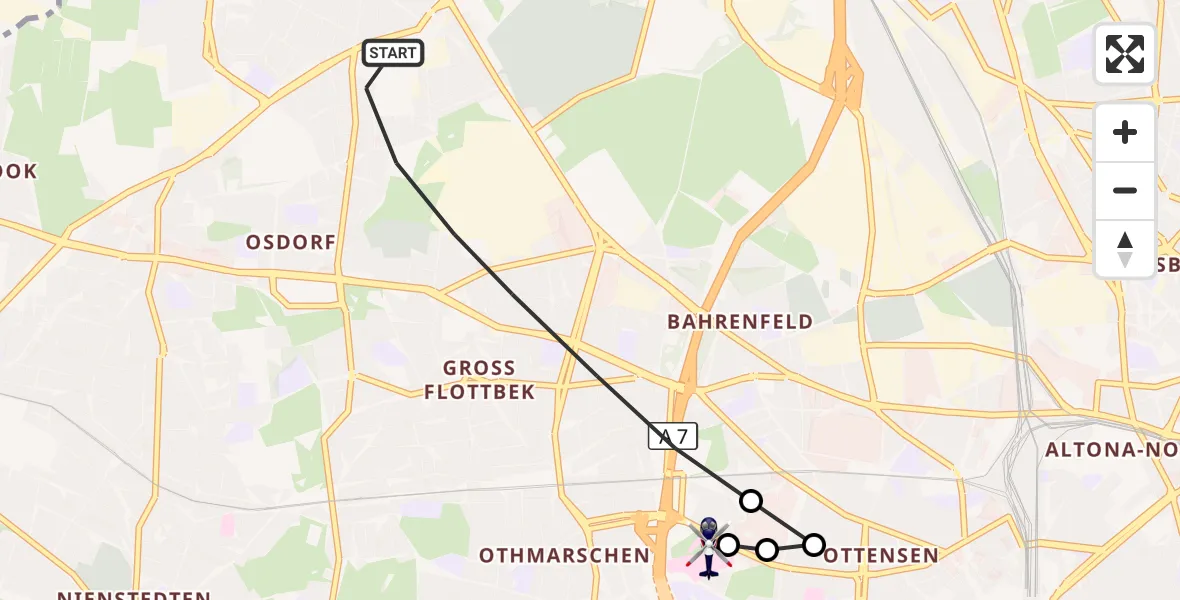 Flugroute Polizeihubschrauber Hamburg - Asklepios Hospital Altona, 21 September 2026, 09:17