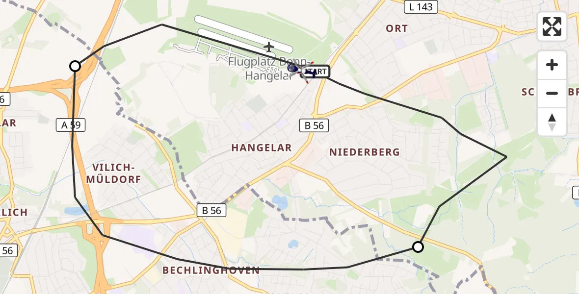 Flugroute Polizeihubschrauber Sankt Augustin - Sankt Augustin, 21 September 2026, 09:18