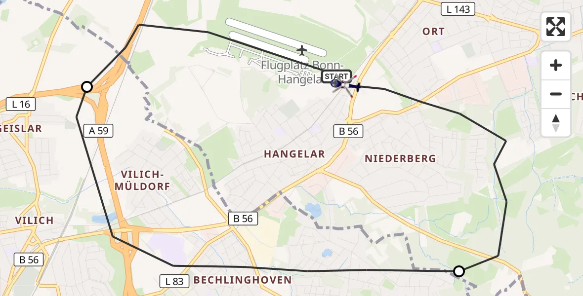 Flugroute Polizeihubschrauber Sankt Augustin - Sankt Augustin, 21 September 2026, 09:24