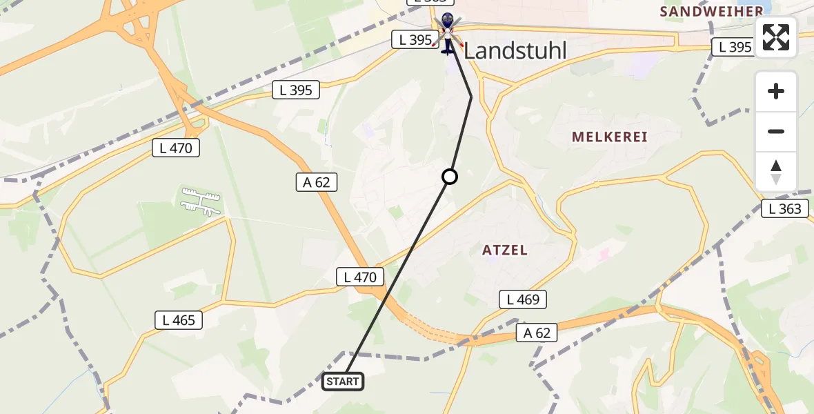 Flugroute Polizeihubschrauber Mittelbrunn - Landstuhl, 21 September 2026, 09:28
