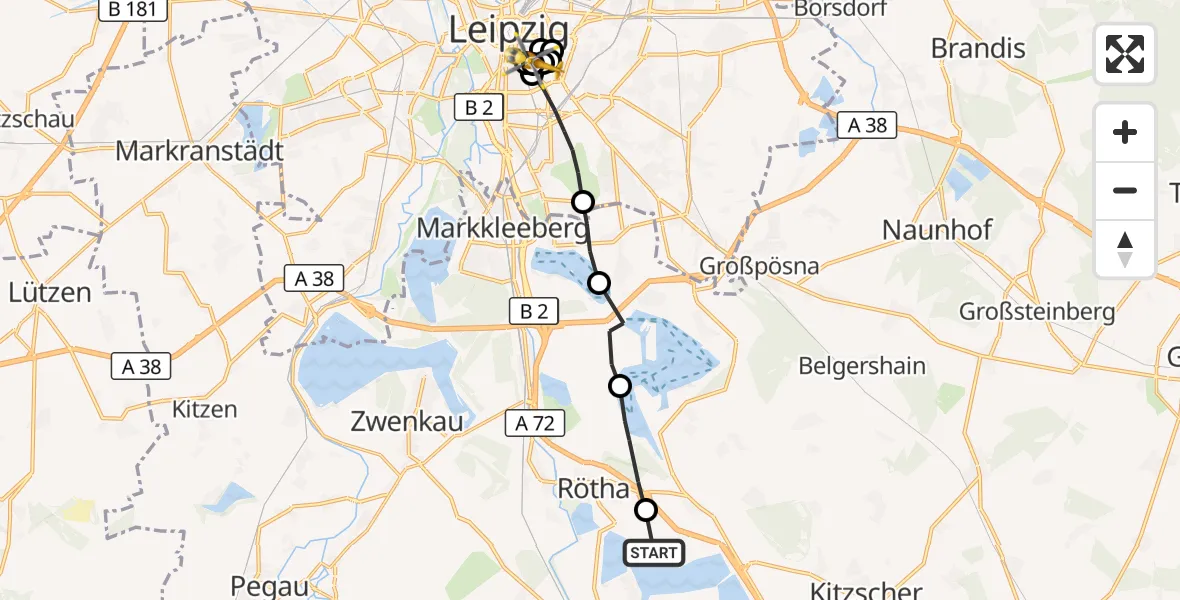 Flugroute Rettungshubschrauber Neukieritzsch - Leipzig University Hospital Heliport 1, 21 September 2026, 09:29