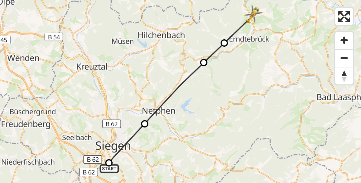 Flugroute Rettungshubschrauber Evangelisches Jung-Stilling Hospital - Erndtebrück, 21 September 2026, 09:30