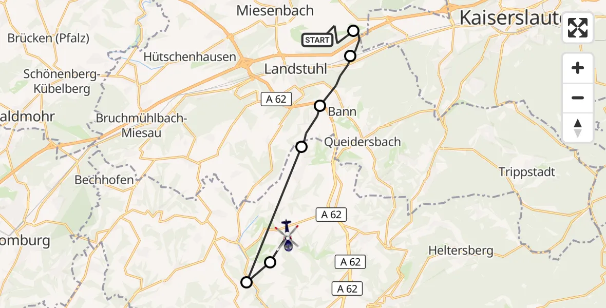 Flugroute Polizeihubschrauber Ramstein Militärflugplatz - Saalstadt, 21 September 2026, 09:33
