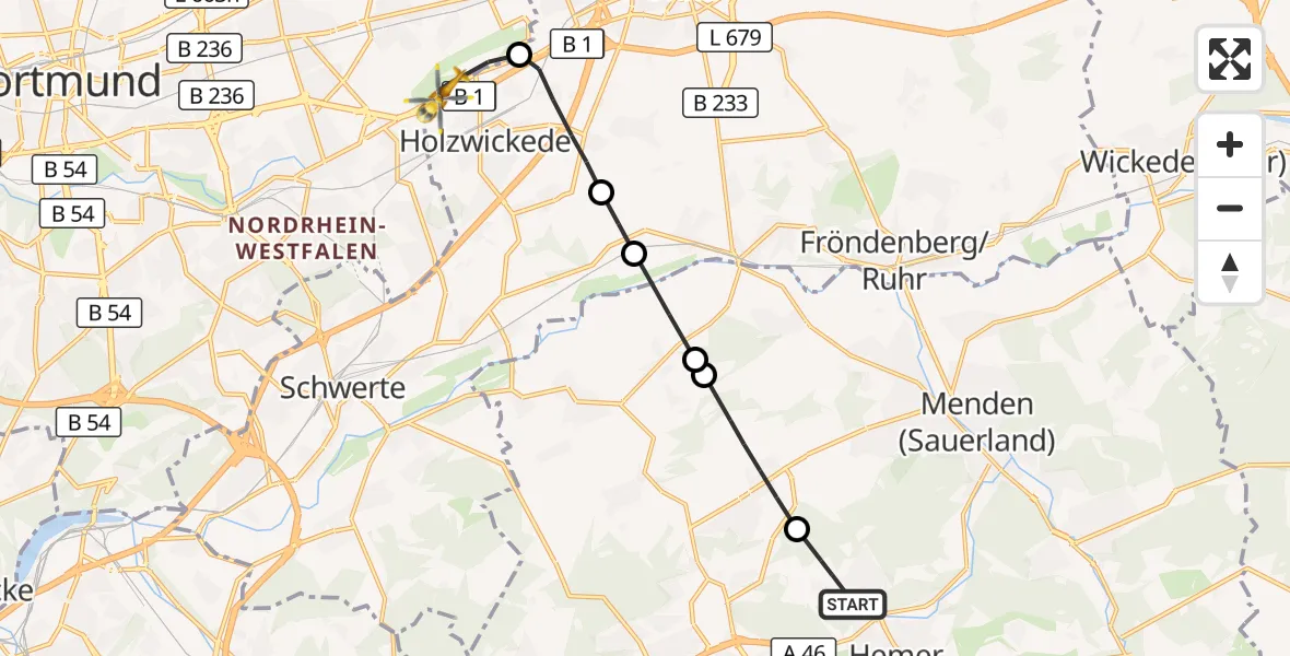 Flugroute Rettungshubschrauber Hemer - Dortmund Flughafen, 21 September 2026, 09:39