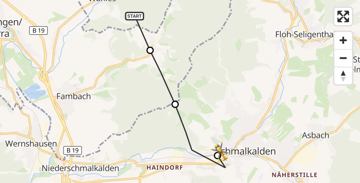 Flugroute Rettungshubschrauber Brotterode-Trusetal - Elisabeth Hospital Schmalkalden, 21 September 2026, 09:54