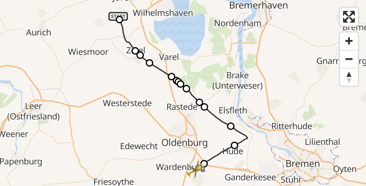 Flugroute Rettungshubschrauber Schortens - Hatten, 21 September 2026, 10:04
