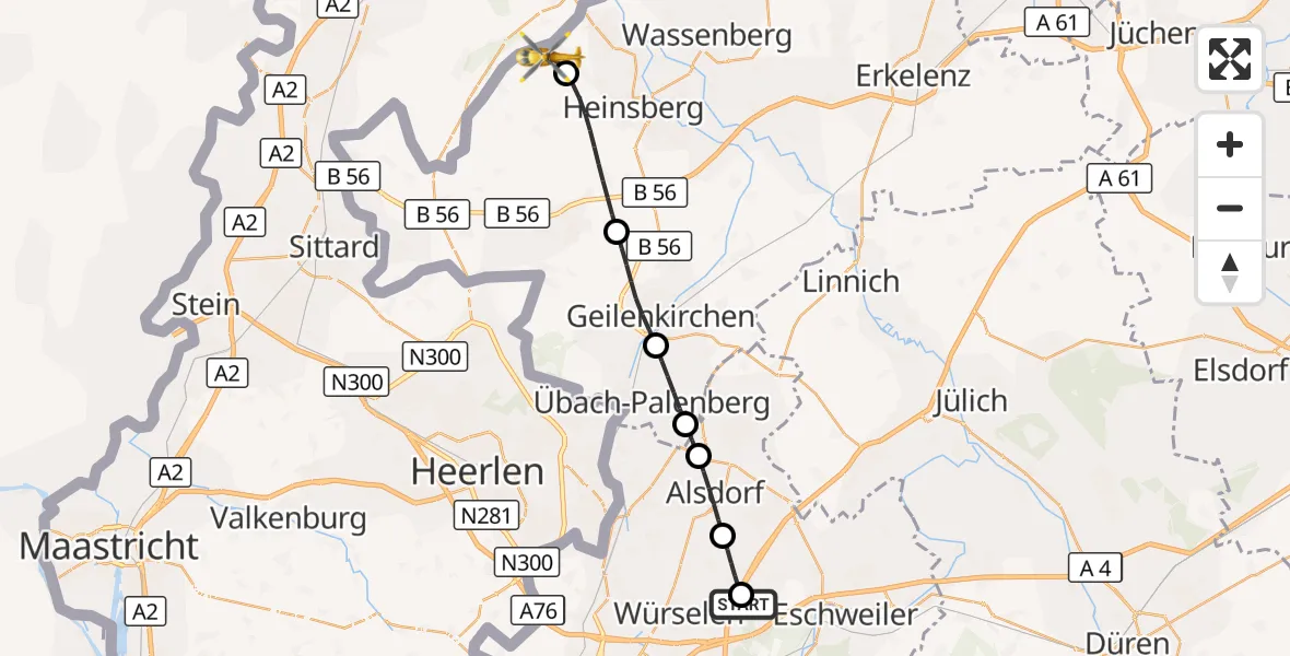Flugroute Rettungshubschrauber Aachen-Merzbrück Flughafen - Waldfeucht, 21 September 2026, 10:12