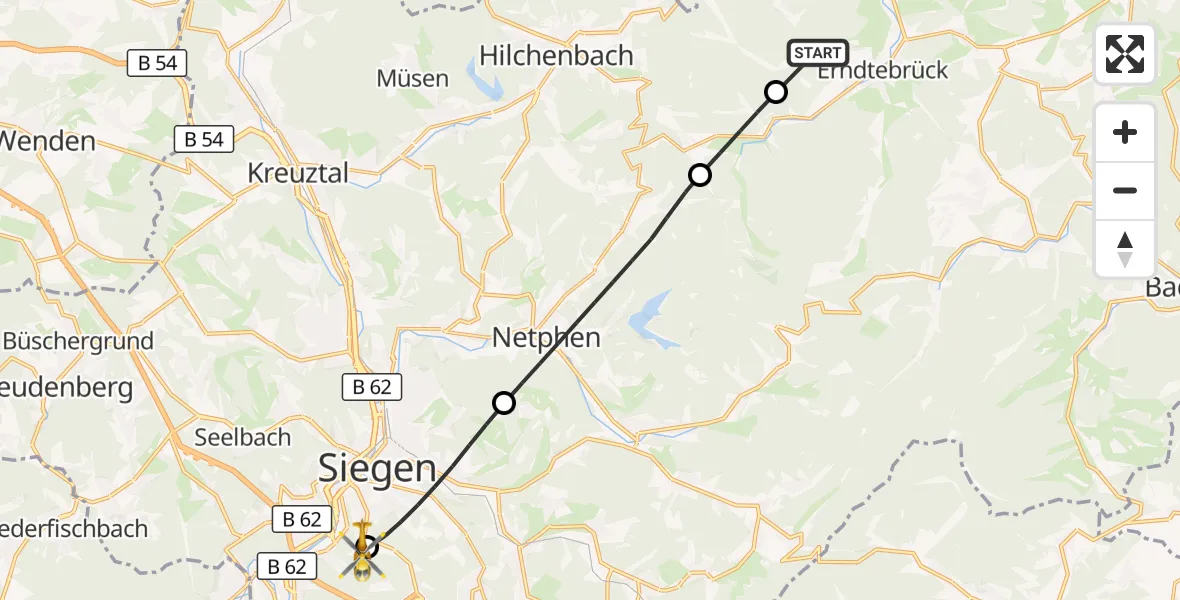 Flugroute Rettungshubschrauber Erndtebrück - Evangelisches Jung-Stilling Hospital, 21 September 2026, 10:12