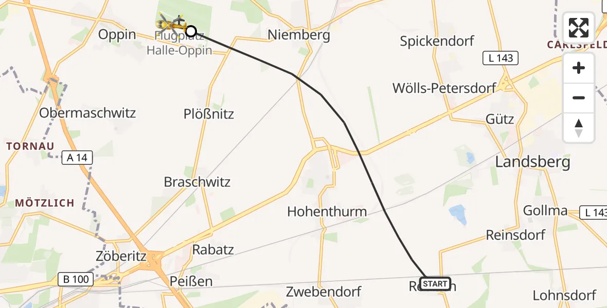 Flugroute Rettungshubschrauber Landsberg - Halle-Oppin Flugplatz, 21 September 2026, 10:19