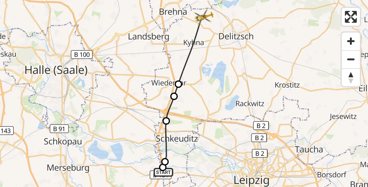 Flugroute Rettungshubschrauber ADAC Air Rescue Station Leipzig/Schkeuditz-Dölzig Hubschrauberlandeplatz (Christoph 61) - Wiedemar, 21 September 2026, 10:28
